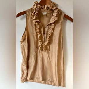 J. Crew 100% Silk Romantic Ruffles Sleeveless Beige Blouse Top Size 6